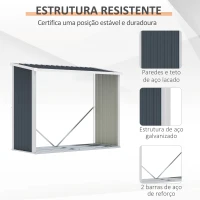 Outsunny Abrigo para Lenha de Aço Galvanizado Abrigo de Armazenamento de Lenhas com Teto Inclinado para Jardim Terraço Exterior 185x84x133,5/148,5 cm Cinza(m-6)