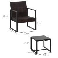 Outsunny 3 pcs PE Rattan Wicker Garden Furniture Patio Bistro Set Weave Conservatory Sofa Coffee Table and Chairs Set Beige(m-3)