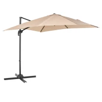Outsunny Ombrellone da Giardino 268x268x250cm a Braccio Girevole a 360° e Inclinabile su 5 Livelli, Colore Khaki(m-1)