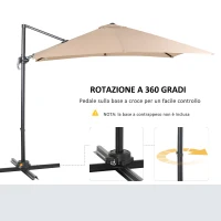 Outsunny Ombrellone da Giardino 268x268x250cm a Braccio Girevole a 360° e Inclinabile su 5 Livelli, Colore Khaki(m-5)