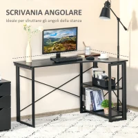 HOMCOM Scrivania Angolare a Scomparsa Pieghevole con 2 Ripiani Laterali in Legno e Metallo, Nera, 120x72.5x76.5cm(m-5)