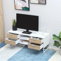 Mobilier Suport TV HOMCOM din lemn pentru Televizoare 34-47", 120x39x48cm - Alb si Stejar(m-8)