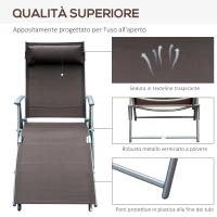Outsunny Sdraio da Giardino Pieghevole con Cuscino, Schienale con 7 Reclinazioni, 137x63.5x100.5cm, Marrone(m-7)