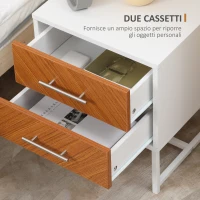 HOMCOM Comodino Moderno a 2 Cassetti in Metallo e Legno 40x39x48cm Marrone e Bianco(m-6)