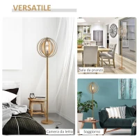 HOMCOM Lampa de Podea Design cu Abajur cu Inele Reglabile din Lemn Becuri E27 Ф38 x 160 cm(m-6)