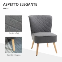 HOMCOM Poltrona Imbottita con Rivestimento Effetto Lino, Poltroncina da Camera, Soggiorno, Cucina in Legno, Grigio(m-5)
