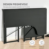 HOMCOM Scrivania Angolare a Scomparsa Pieghevole con 2 Ripiani Laterali in Legno e Metallo, Nera, 120x72.5x76.5cm(m-4)