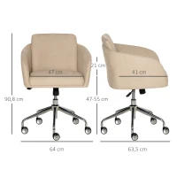 Vinsetto Bürostuhl mittelhoch Schreibtischstuhl Drehstuhl ergonomischer Computerstuhl höhenverstellbar Samt-Touch Metall Beige 64 x 63,5 x 90,8 cm(m-3)