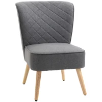 HOMCOM Poltrona Imbottita con Rivestimento Effetto Lino, Poltroncina da Camera, Soggiorno, Cucina in Legno, Grigio(m-1)
