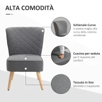 HOMCOM Poltrona Imbottita con Rivestimento Effetto Lino, Poltroncina da Camera, Soggiorno, Cucina in Legno, Grigio(m-4)