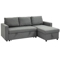 HOMCOM Canapea cu 3 Locuri și Spațiu de Depozitare, Canapea din Material Textil și Perne cu Huse Detașabile, 211.5x146x85 cm, Gri(m-1)