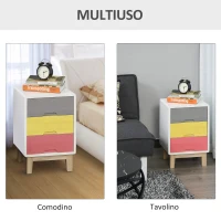 HOMCOM Cassettiera con 3 Cassetti Colorati in Legno, Comodino Elegante, Comò per Camera e Salotto, 30x34x51cm(m-5)