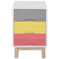 HOMCOM Cassettiera con 3 Cassetti Colorati in Legno, Comodino Elegante, Comò per Camera e Salotto, 30x34x51cm(m-4)