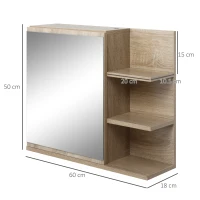 Kleankin Oglinda de Baie 60×50 cm cu Rafturi Lemn & Sertar(m-3)
