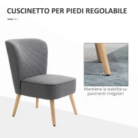 HOMCOM Poltrona Imbottita con Rivestimento Effetto Lino, Poltroncina da Camera, Soggiorno, Cucina in Legno, Grigio(m-6)