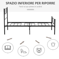 HOMCOM Struttura Letto Singolo in Acciaio 90x200cm con Doghe, Testiera e Pediera, Nero(m-4)