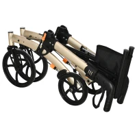 HOMCOM Rollator mit Stuhl Faltbarer Gehwagen Gehhilfe für Senioren mit 4 Rädern Stauraum Bremse höhenverstellbar Leichtgewicht Aluminium Gold+Grau 67 x 64 x 80-92 cm(m-9)