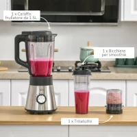 HOMCOM Frullatore Elettrico 1000W Multifunzione 4 in 1, Smoothie Maker e Tritatutto da 1.5L(m-7)