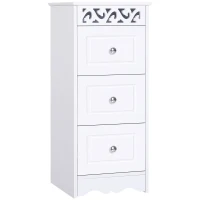 Homcom Comoda Baie Lemn Alb – Decor Floral Sculptat 30×30×68.5 cm(m-1)