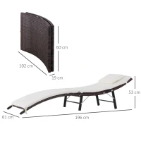 Outsunny Sezlong Scaun de Gradina Ergonomic in Rattan cu Saltea Detasabila, Alb, 196x61x53cm(m-3)