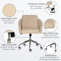 Vinsetto Bürostuhl mittelhoch Schreibtischstuhl Drehstuhl ergonomischer Computerstuhl höhenverstellbar Samt-Touch Metall Beige 64 x 63,5 x 90,8 cm(m-6)