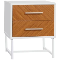 HOMCOM Comodino Moderno a 2 Cassetti in Metallo e Legno 40x39x48cm Marrone e Bianco(m-1)