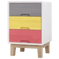 HOMCOM Cassettiera con 3 Cassetti Colorati in Legno, Comodino Elegante, Comò per Camera e Salotto, 30x34x51cm(m-1)