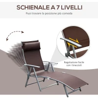 Outsunny Sdraio da Giardino Pieghevole con Cuscino, Schienale con 7 Reclinazioni, 137x63.5x100.5cm, Marrone(m-4)