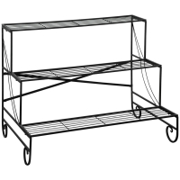 Outsunny Metal Plant Stand Flower Rack 3 Tier Plant Shelf Flower Stairs for Indoor and Outdoor Garden Balcony Black 95 x 63 x 72 cm