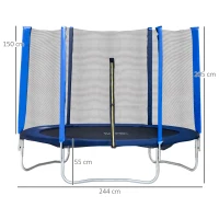 HOMCOM Trambulină elastică exterior cu plasă de siguranță și bare cu protecție pentru adulți și copii, 244x244x205cm(m-3)