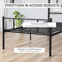 HOMCOM Struttura Letto Singolo in Acciaio 90x200cm con Doghe, Testiera e Pediera, Nero(m-6)