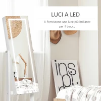 HOMCOM Specchio Portagioie Autoportante con Luce LED, Inclinazione Regolabile e Serratura, 46x36.5x151.5cm(m-5)