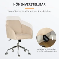 Vinsetto Bürostuhl mittelhoch Schreibtischstuhl Drehstuhl ergonomischer Computerstuhl höhenverstellbar Samt-Touch Metall Beige 64 x 63,5 x 90,8 cm(m-4)