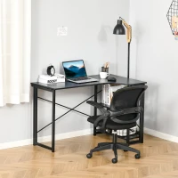 HOMCOM Scrivania Angolare a Scomparsa Pieghevole con 2 Ripiani Laterali in Legno e Metallo, Nera, 120x72.5x76.5cm(m-2)