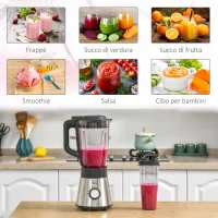 HOMCOM Frullatore Elettrico 1000W Multifunzione 4 in 1, Smoothie Maker e Tritatutto da 1.5L(m-8)