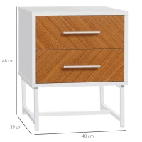 HOMCOM Comodino Moderno a 2 Cassetti in Metallo e Legno 40x39x48cm Marrone e Bianco(m-3)