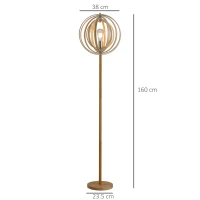 HOMCOM Lampa de Podea Design cu Abajur cu Inele Reglabile din Lemn Becuri E27 Ф38 x 160 cm(m-3)