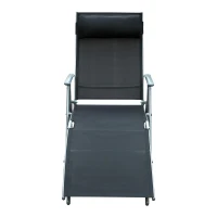 Outsunny Șezlong de Grădină Pliabil cu Pernă și Spătar cu 7 Poziții de Înclinare, 137x63.5x100.5 cm, Negru(m-7)