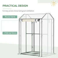 Outsunny Mini Greenhouse with Shelves Portable Garden Grow House Tomato Greenhouse for Plants with Roll Up Door and Vents, 100 x 80 x 150cm, White(m-5)