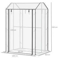Outsunny Mini Greenhouse with Shelves Portable Garden Grow House Tomato Greenhouse for Plants with Roll Up Door and Vents, 100 x 80 x 150cm, White(m-3)
