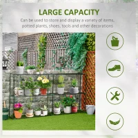 Outsunny 3 Tier Metal Plant Stand, Greenhouse Staging Shelving Flower Pot Shelf, Flower Display Storage Rack for Outdoor Indoor Garden Balcony Garage, 222 x 30 x 114cm(m-5)