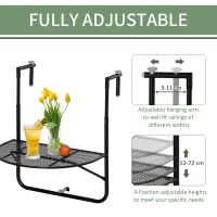 Outsunny masa de agatat pentru balcon, masuta metalica de instalare pe perete, Neagra(m-4)