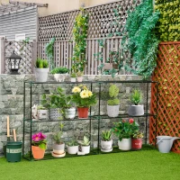 Outsunny 3 Tier Metal Plant Stand, Greenhouse Staging Shelving Flower Pot Shelf, Flower Display Storage Rack for Outdoor Indoor Garden Balcony Garage, 222 x 30 x 114cm(m-10)