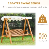 Outsunny 3 Seater Wooden Wood Garden Swing Chair Seat Hammock Bench Furniture Lounger Bed Wooden New (Cream)(m-6)
