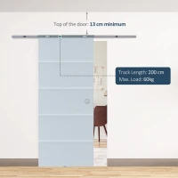 HOMCOM 77.5cm Modern Sliding Door Include Hardware Track System Kit, Frosted Stripe Glass Door, Round Handle(m-3)