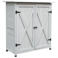 Outsunny Garden Shed Wooden Garden Storage Shed Fir Tool Cabinet Organiser with Shelves Double Door  - 110L x 55W x117Hcm Grey(m-1)