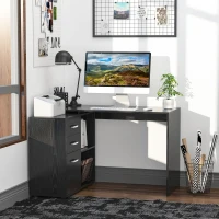HOMCOM Computer Desk Table Workstation Home Office L Shape Drawer Shelf File Cabinet Black(m-7)