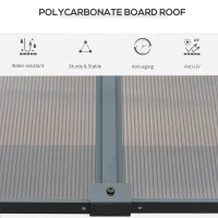 Outsunny 4 x 3(m) Outdoor Hardtop Gazebo with Curtains, Lean to Aluminium Pergola with Polycarbonate Roof, Garden Pavilion Sun Shade Shelter, Grey(m-4)