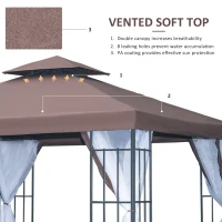 Outsunny 3 x 3 Meters Gazebo Marquee Metal Party Tent Canopy Pavillion Patio Garden Shelter Steel Frame with mesh sidewall - Coffee(m-4)