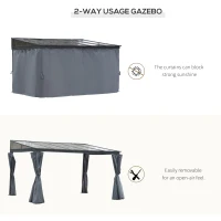 Outsunny 4 x 3(m) Outdoor Hardtop Gazebo with Curtains, Lean to Aluminium Pergola with Polycarbonate Roof, Garden Pavilion Sun Shade Shelter, Grey(m-6)